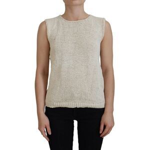 PINK MEMORIES Knit Sleeveless Top Relaxed Fit Women Beige Tops & T-Shirts